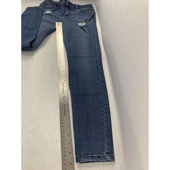 No Boundaries Juniors Distressed Skinny Jeans Medium Wash Denim Casual Size 5 - Picture 10 of 13
